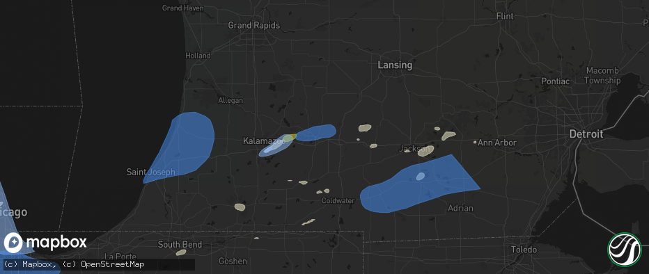 Hail map in Battle Creek, MI on July 3, 2026