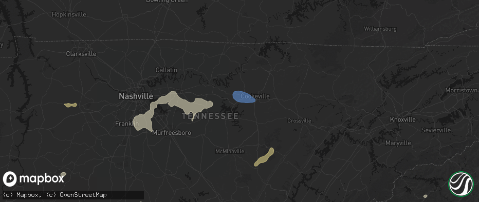 Hail map in Baxter, TN on July 3, 2026