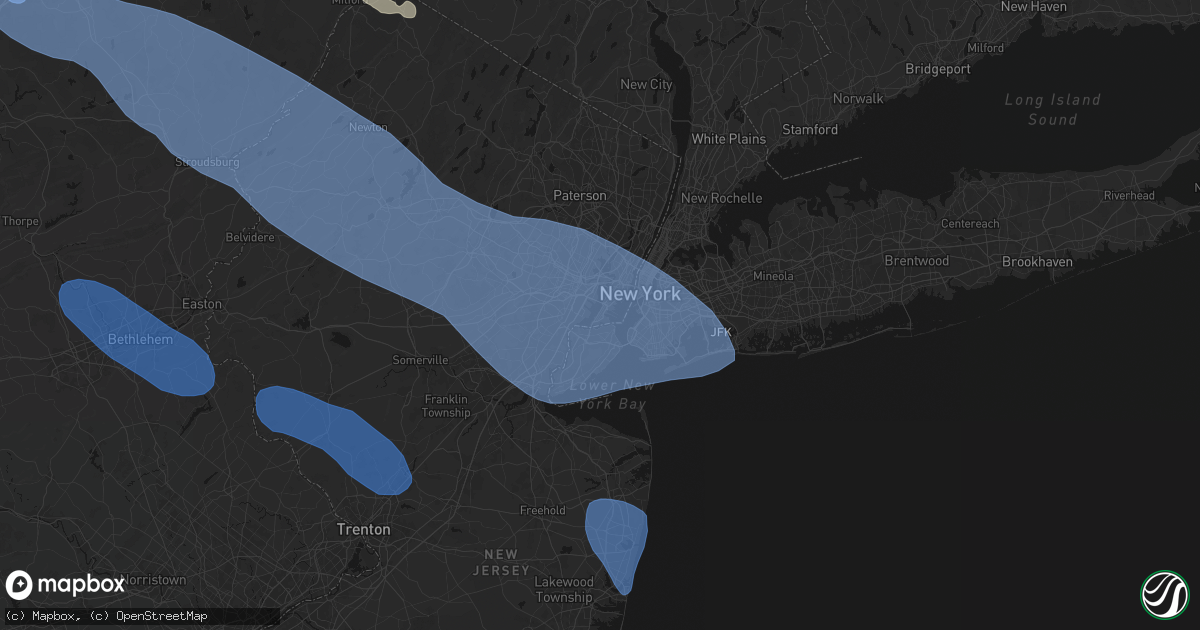 Hail map in Bayonne, NJ on July 3, 2026