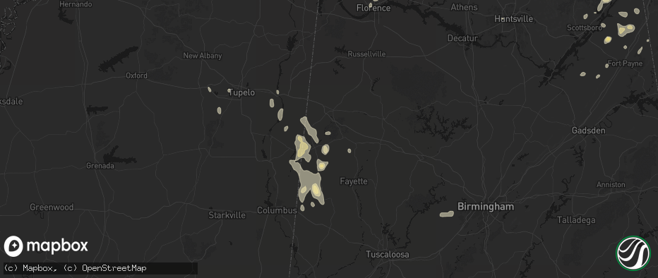 Hail map in Beaverton, AL on July 3, 2026