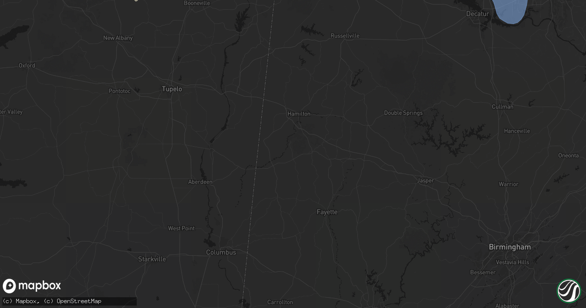 Hail map in Beaverton, AL on July 3, 2026