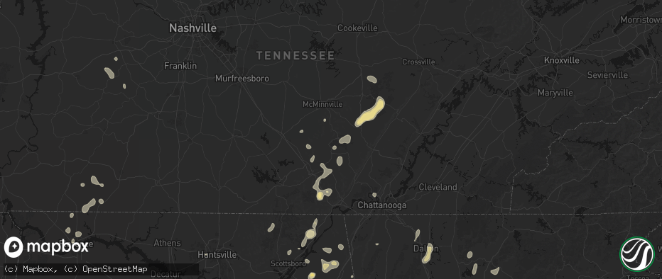 Hail map in Beersheba Springs, TN on July 3, 2026