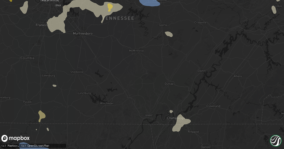 Hail map in Beersheba Springs, TN on July 3, 2026