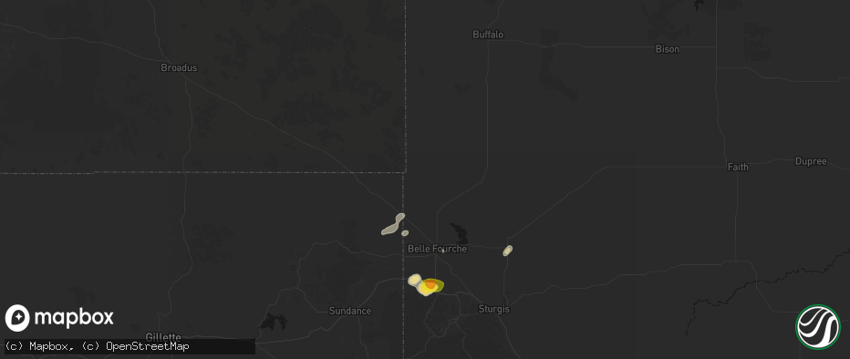 Hail map in Belle Fourche, SD on July 3, 2026