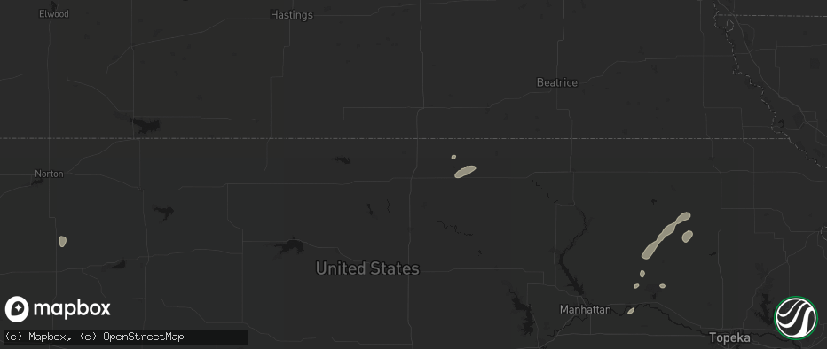 Hail map in Belleville, KS on July 3, 2026