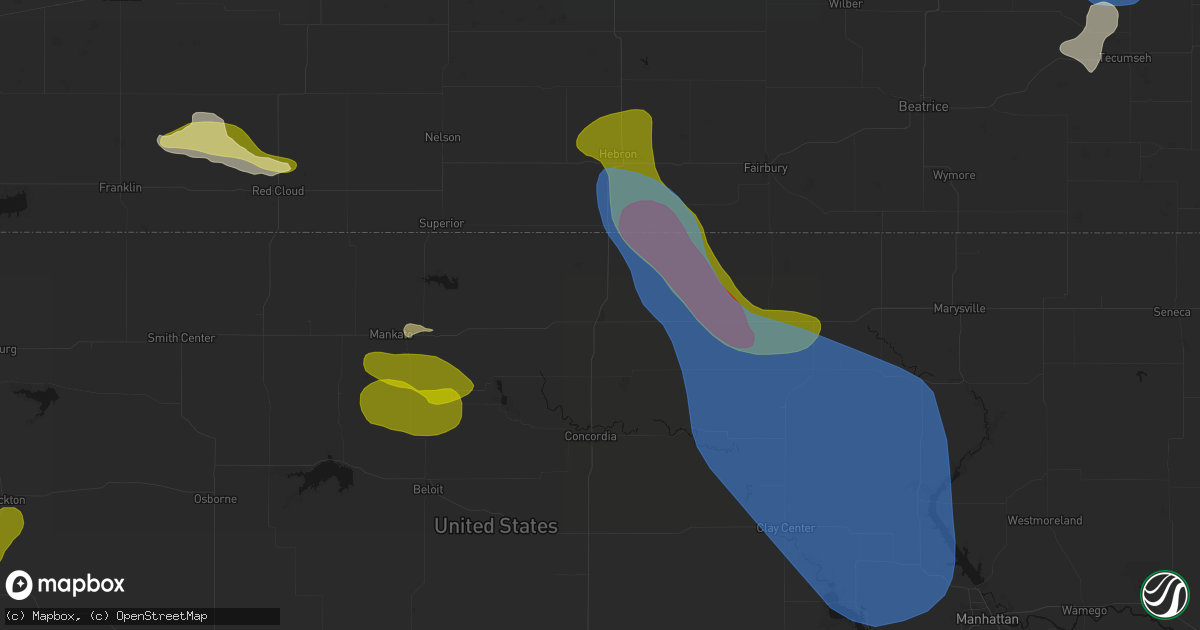Hail map in Belleville, KS on July 3, 2026