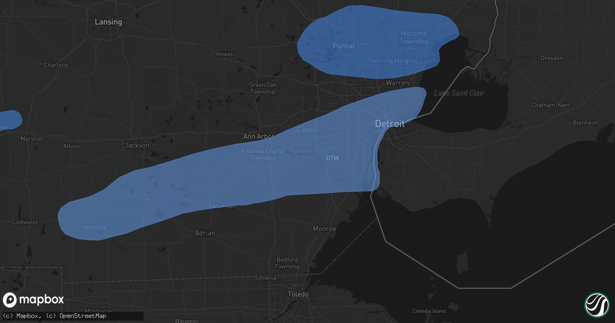 Hail map in Belleville, MI on July 3, 2026