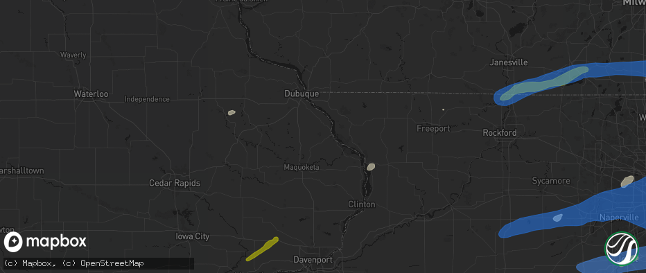 Hail map in Bellevue, IA on July 3, 2026