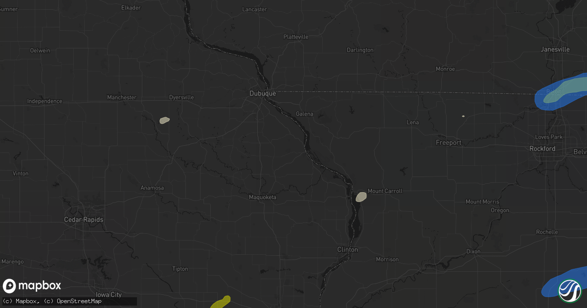 Hail map in Bellevue, IA on July 3, 2026