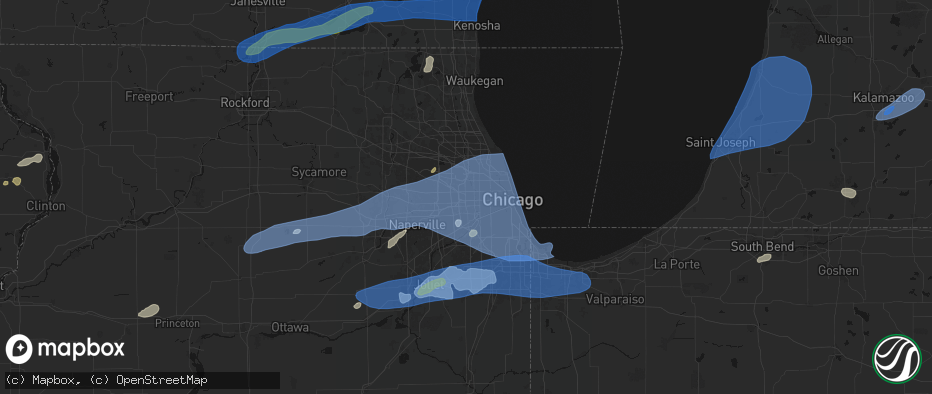 Hail map in Bellwood, IL on July 3, 2026