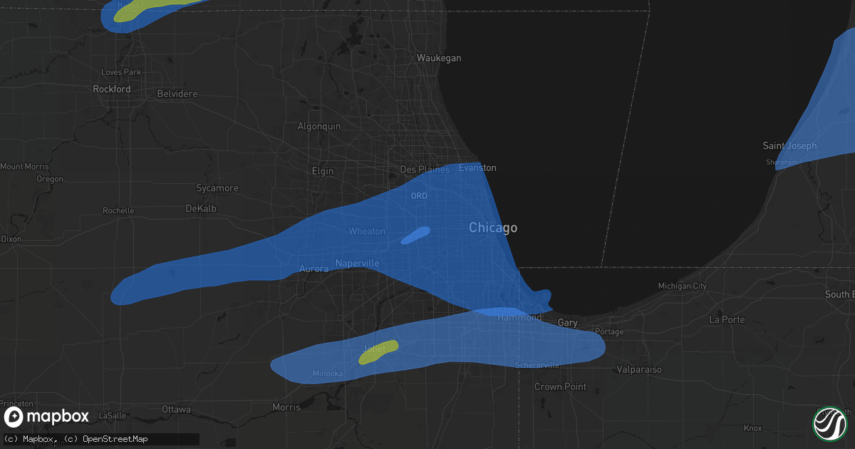 Hail map in Bellwood, IL on July 3, 2026