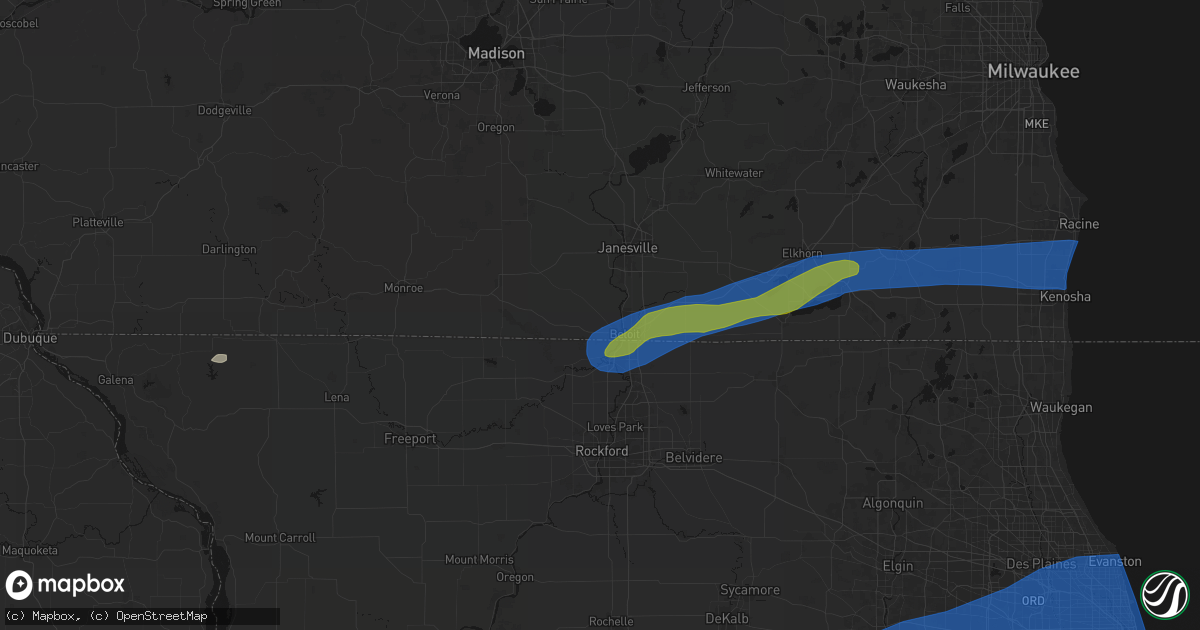 Hail map in Beloit, WI on July 3, 2026