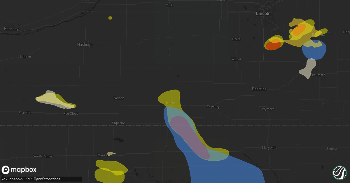 Hail map in Belvidere, NE on July 3, 2026