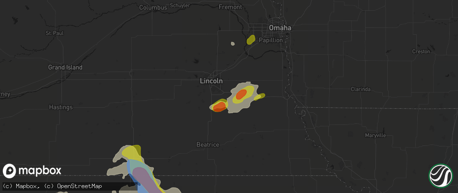 Hail map in Bennet, NE on July 3, 2026