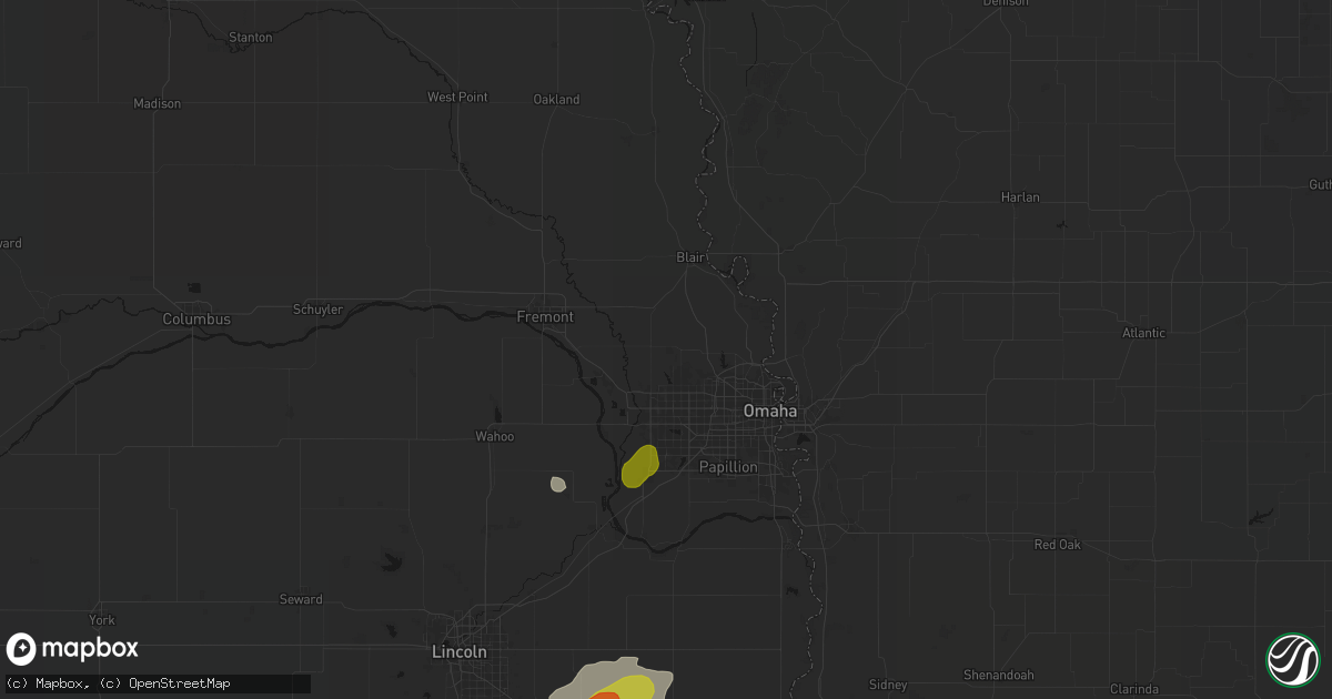 Hail map in Bennington, NE on July 3, 2026