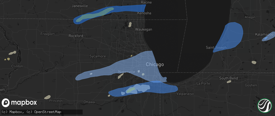 Hail map in Bensenville, IL on July 3, 2026