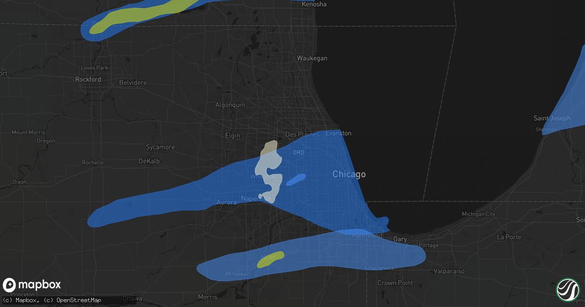 Hail map in Bensenville, IL on July 3, 2026