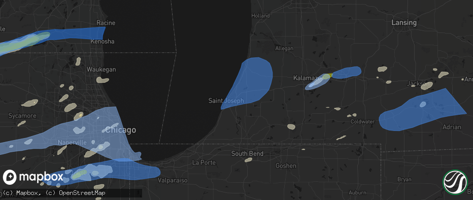 Hail map in Benton Harbor, MI on July 3, 2026