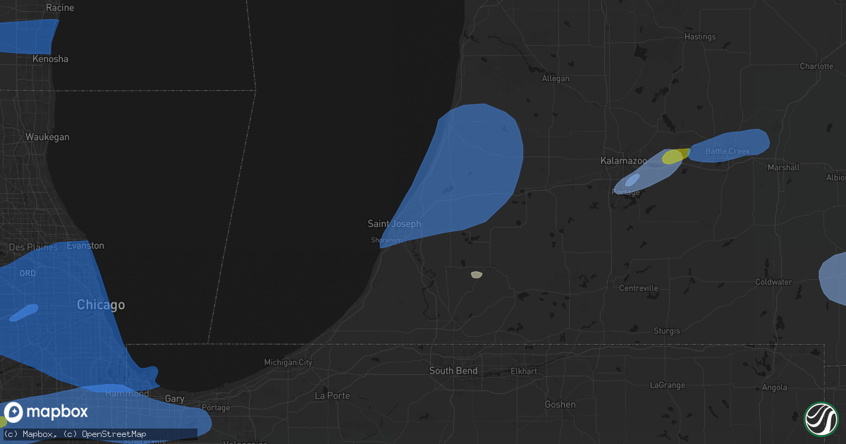 Hail map in Benton Harbor, MI on July 3, 2026