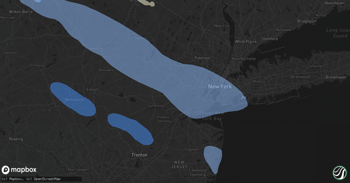 Hail map in Berkeley Heights, NJ on July 3, 2026