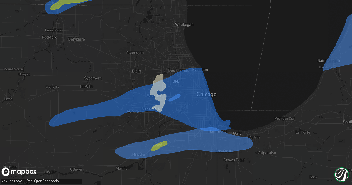 Hail map in Berkeley, IL on July 3, 2026
