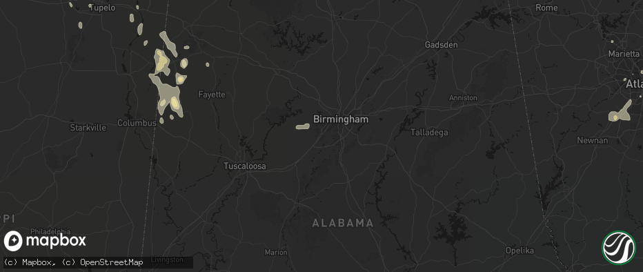 Hail map in Bessemer, AL on July 3, 2026