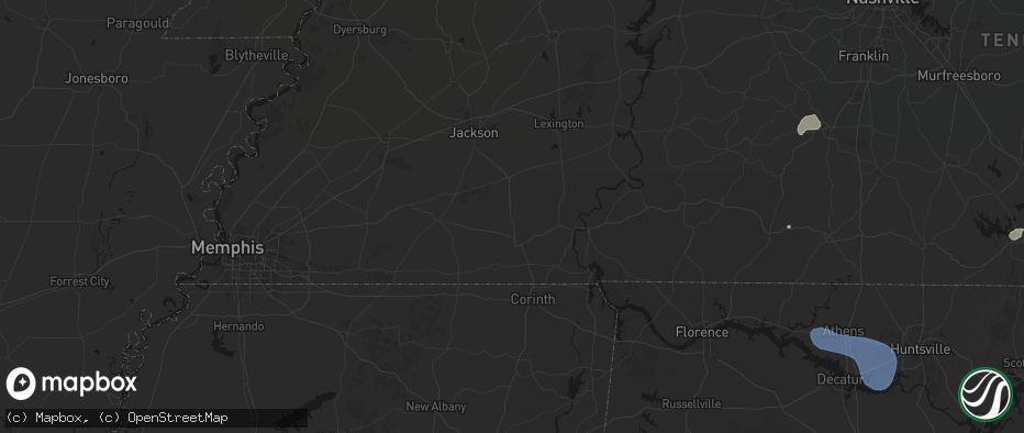Hail map in Bethel Springs, TN on July 3, 2026