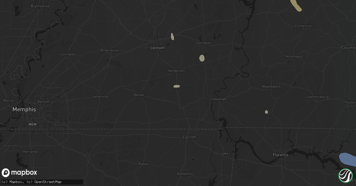 Hail map in Bethel Springs, TN on July 3, 2026