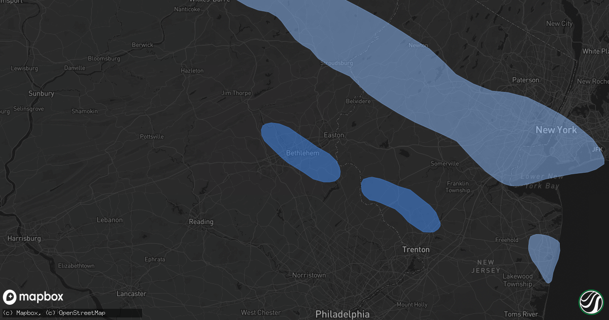 Hail map in Bethlehem, PA on July 3, 2026