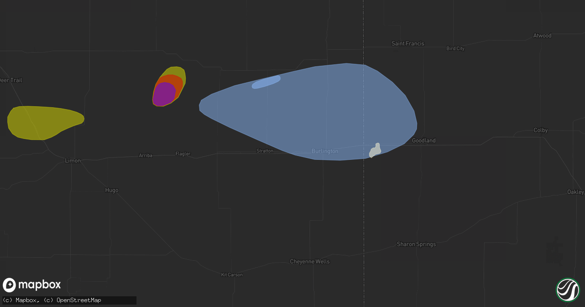 Hail map in Bethune, CO on July 3, 2026