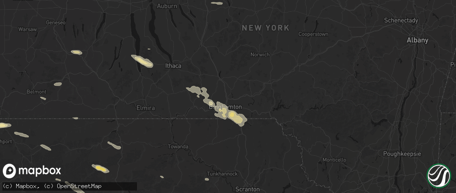 Hail map in Binghamton, NY on July 3, 2026