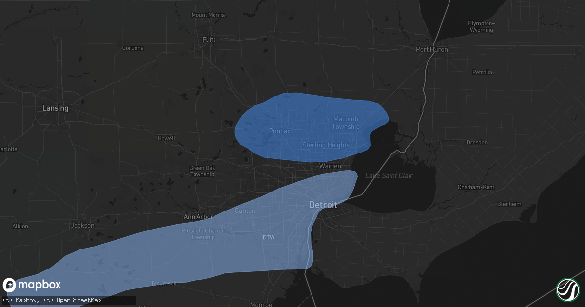 Hail map in Birmingham, MI on July 3, 2026