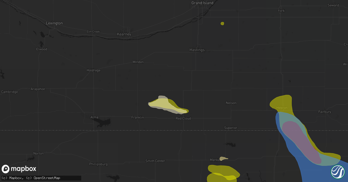 Hail map in Bladen, NE on July 3, 2026