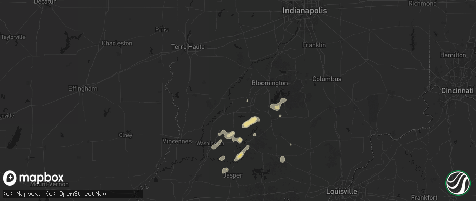 Hail map in Bloomfield, IN on July 3, 2026