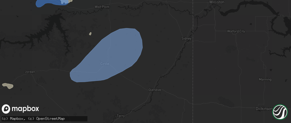 Hail map in Bloomfield, MT on July 3, 2026