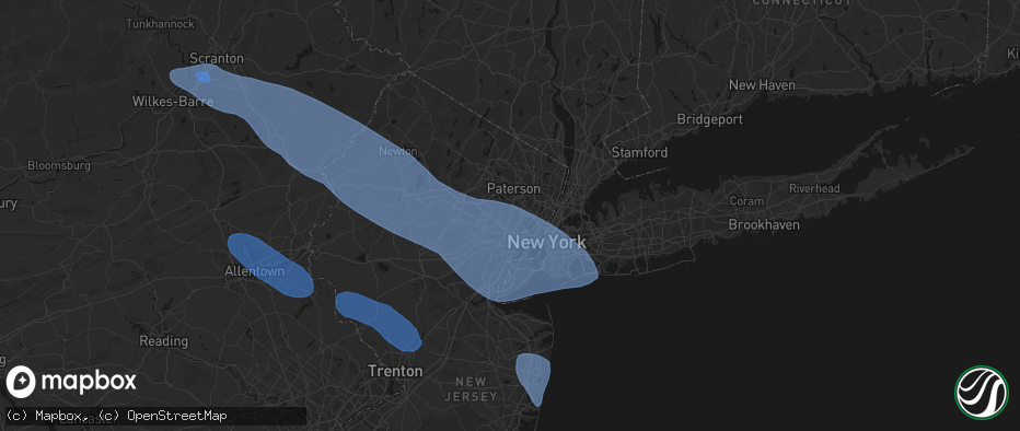 Hail map in Bloomfield, NJ on July 3, 2026