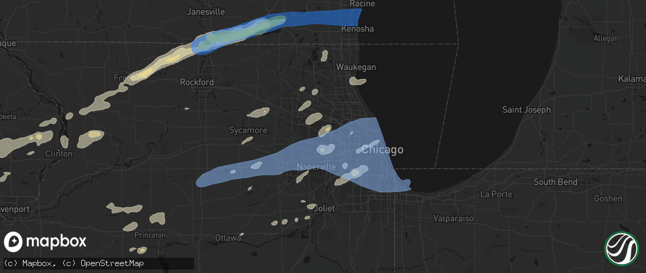 Hail map in Bloomingdale, IL on July 3, 2026