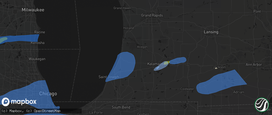 Hail map in Bloomingdale, MI on July 3, 2026