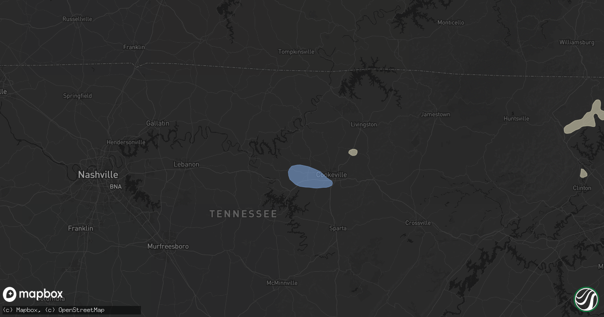 Hail map in Bloomington Springs, TN on July 3, 2026