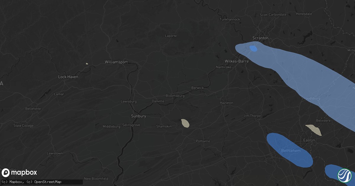 Hail map in Bloomsburg, PA on July 3, 2026