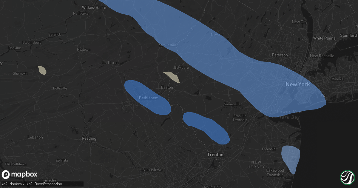 Hail map in Bloomsbury, NJ on July 3, 2026