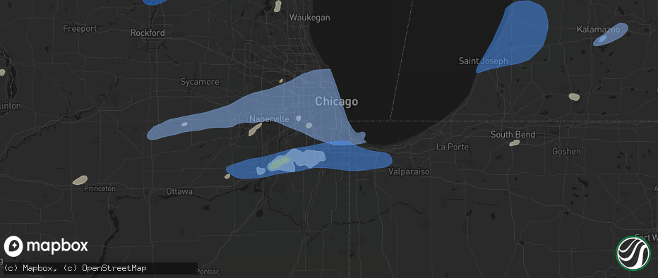 Hail map in Blue Island, IL on July 3, 2026