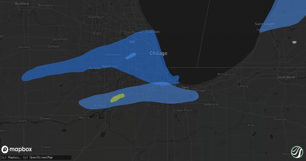 Hail map in Blue Island, IL on July 3, 2026