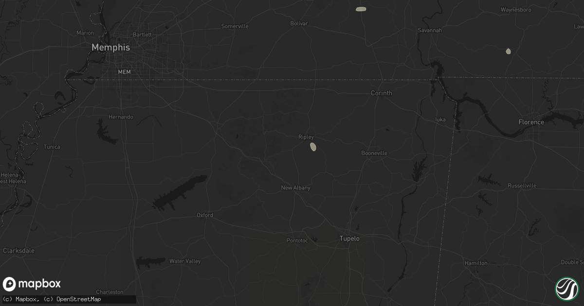 Hail map in Blue Mountain, MS on July 3, 2026