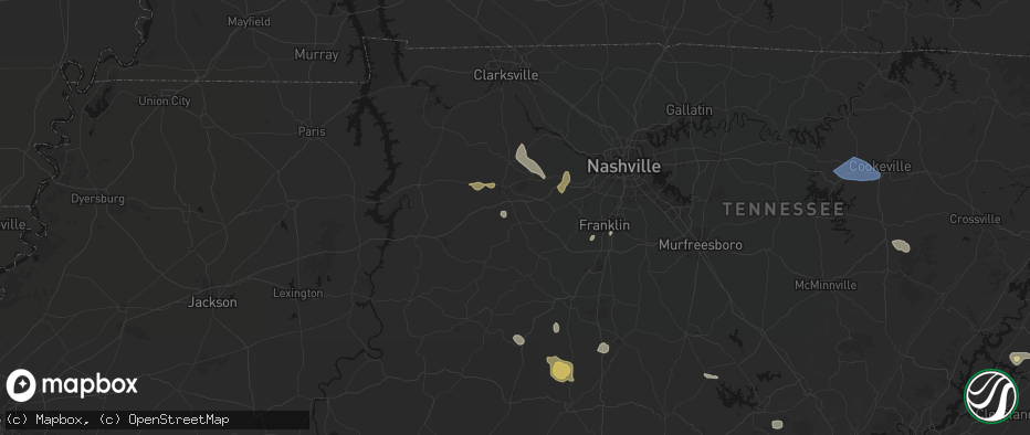 Hail map in Bon Aqua, TN on July 3, 2026