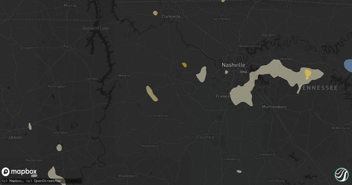 Hail map in Bon Aqua, TN on July 3, 2026