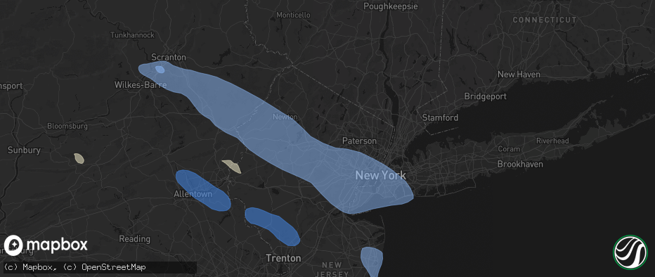 Hail map in Boonton, NJ on July 3, 2026