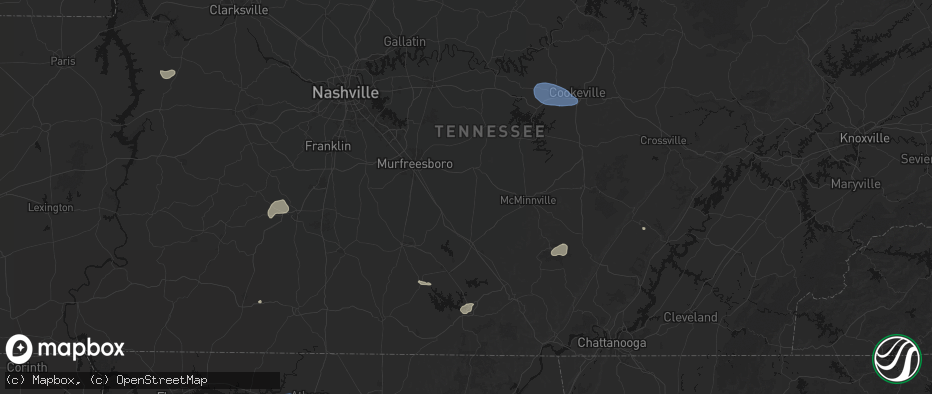 Hail map in Bradyville, TN on July 3, 2026