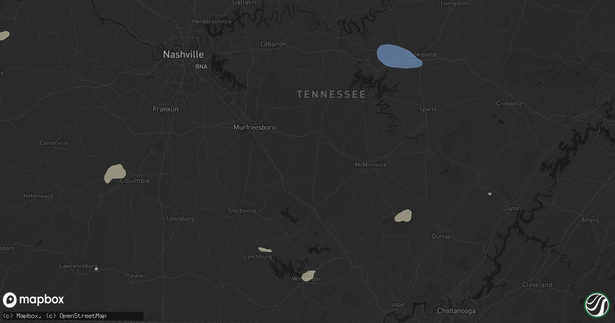 Hail map in Bradyville, TN on July 3, 2026