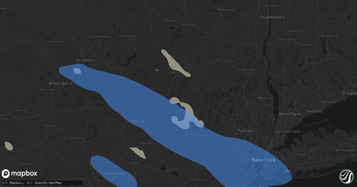 Hail map in Branchville, NJ on July 3, 2026
